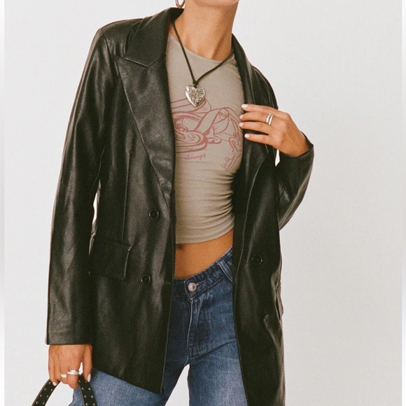 Princess Polly Jackets & Blazers - Princess Polly Faux Leather Blazer Jacket Size XS/S